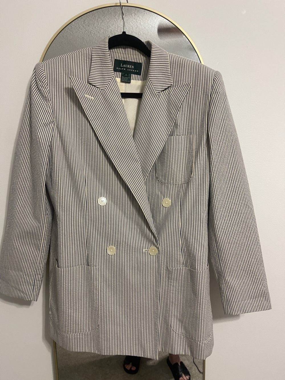 Lauren Ralph Lauren Women's Double-Breasted Pinstripe Blazer in Cream and Black